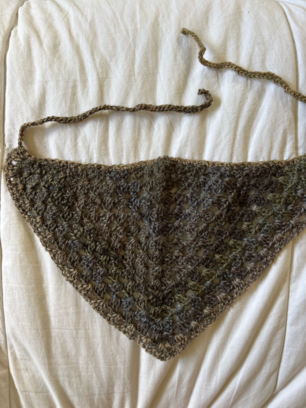 Hand-Crocheted Triangle Hair Scarf - Olive Blue